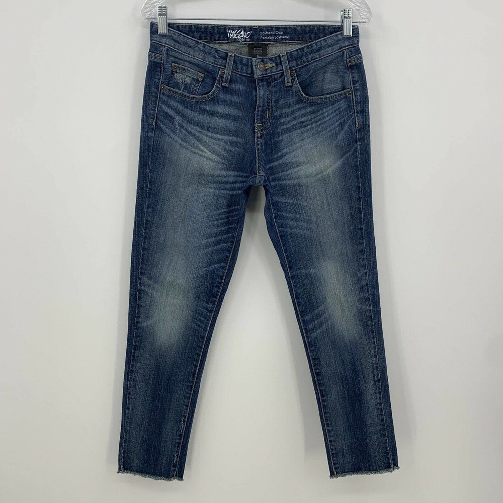 Mossimo Denim Jeans Size 0 Womens‎ Boyfriend Crop Stretch Medium Wash Frayed Hem